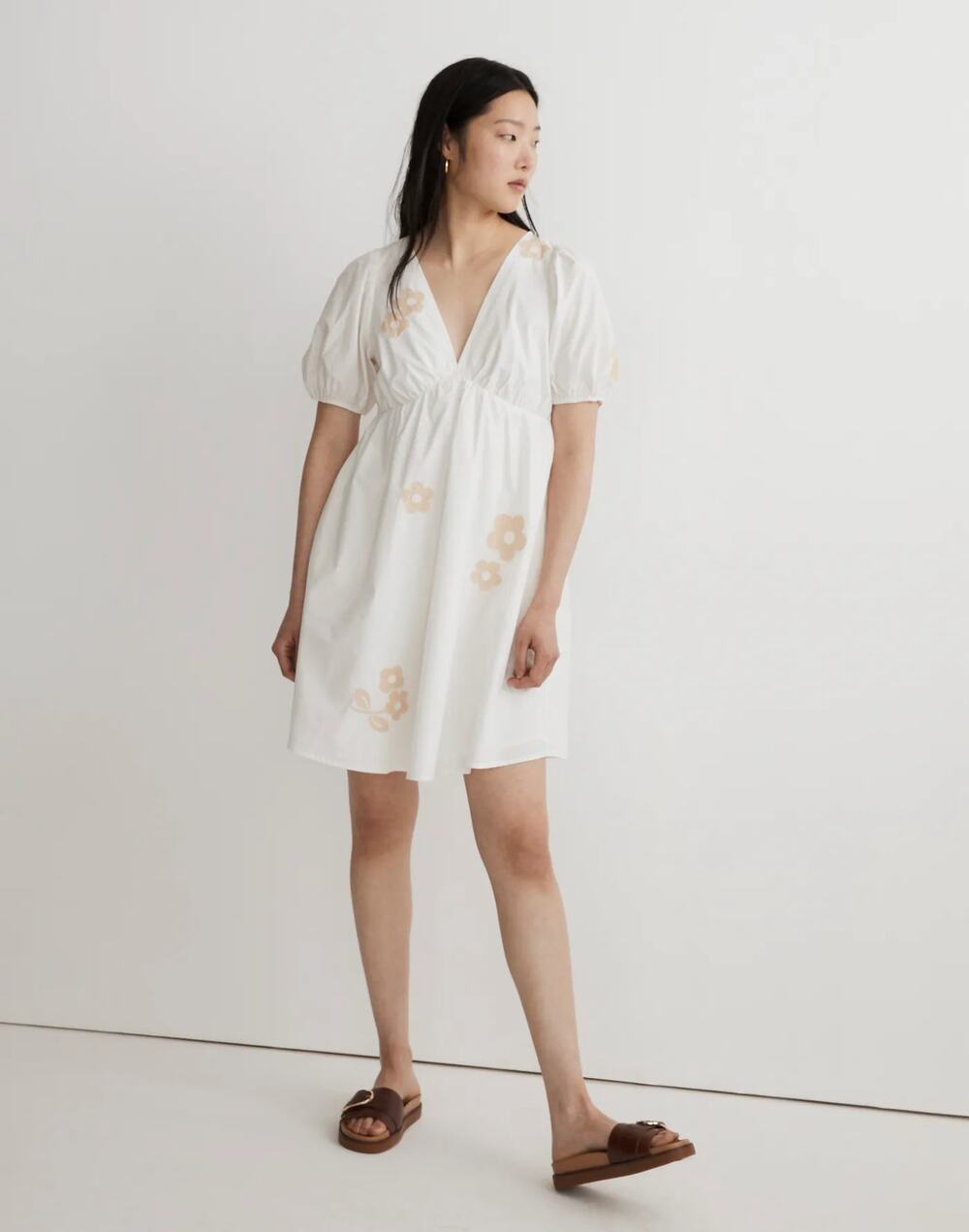 Madewell Annamarie Mini Girly Gauzy Poofy Cotton Dress White Floral NWT size 00
